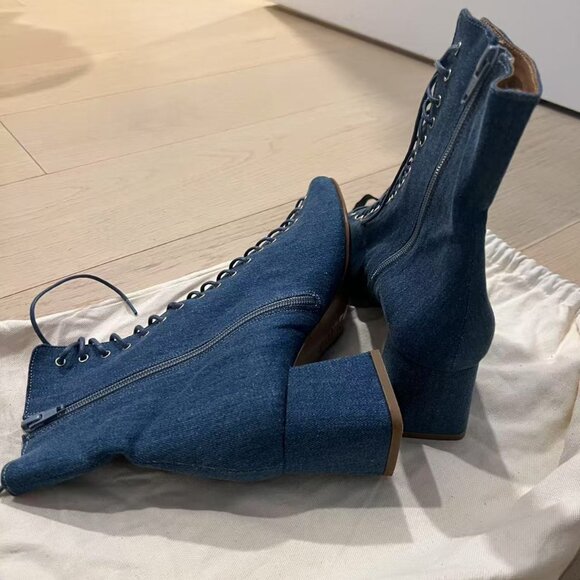 BY FAR Becca Lace-up Ankle Boots In Jeans - Picture 6 of 6